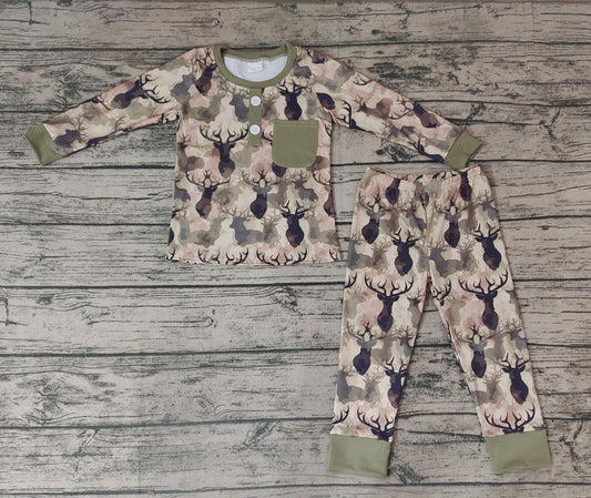 Baby Boys Camo Deer Pocket Top Pants Pajamas Clothes Sets