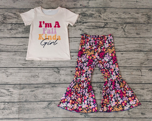 Baby Girls Short Sleeve Tee Shirts Floral Bell Bottom Pants Clothes Sets