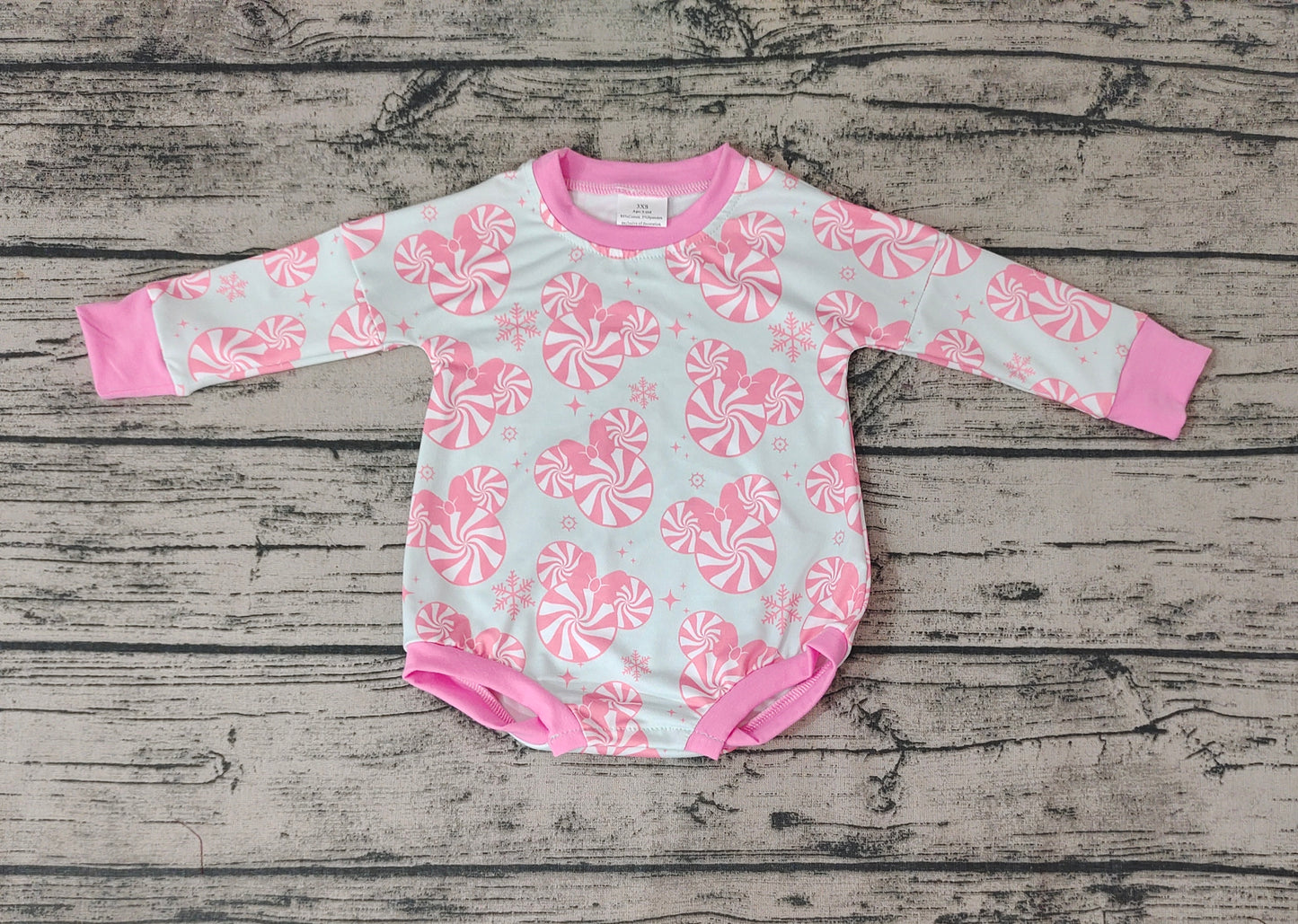 Baby Girls Pink Christmas Head Long Sleeve Rompers