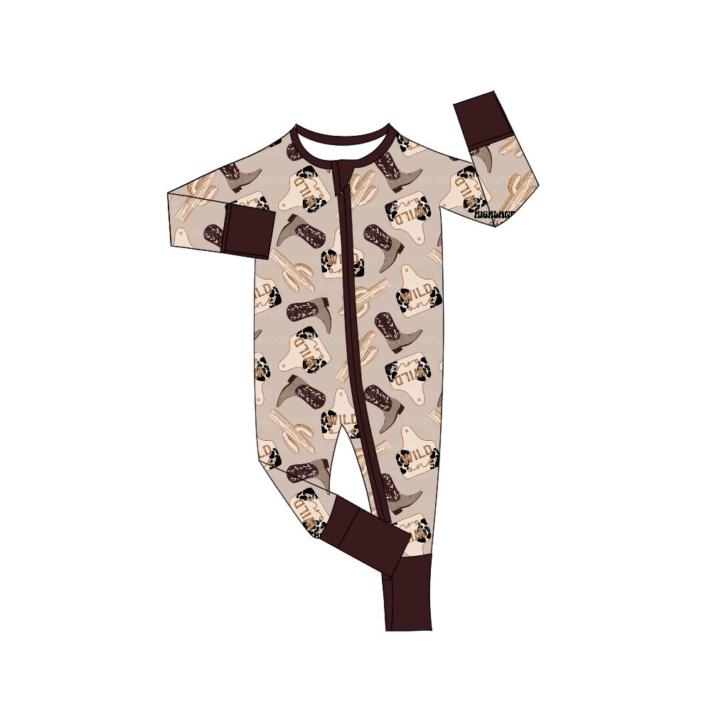 Baby Infant Boys Western Boots Cactus Wild Zip Rompers preorder(moq 5)