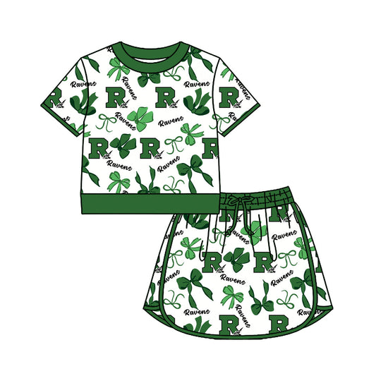 Preorder (moq 5)Baby Girls Bows Ravens Top Skirt Short Team Clothes Set