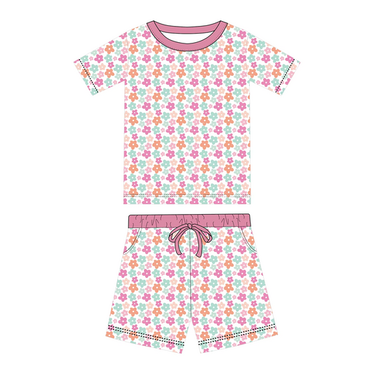 Preorder moq 5 Adult Women Colorful Flowers Top Pockets Short Pajamas Set