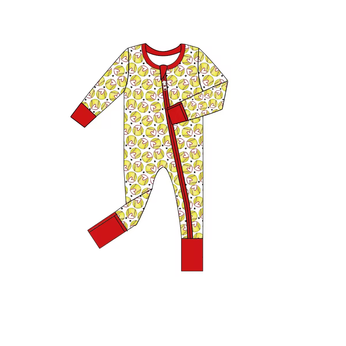 Baby Infant Boys Softball Hearts Zip Rompers preorder(moq 5)