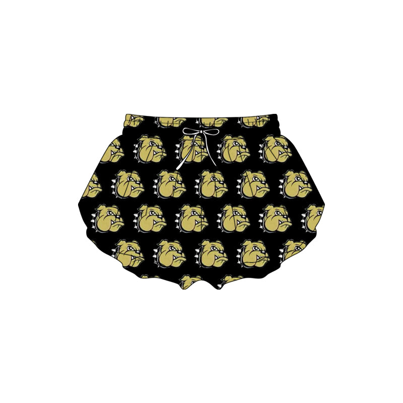 Preorder(moq 5) Baby Girls Black Gold Bulldogs Plaid Yoga Team Ruffle Shorts