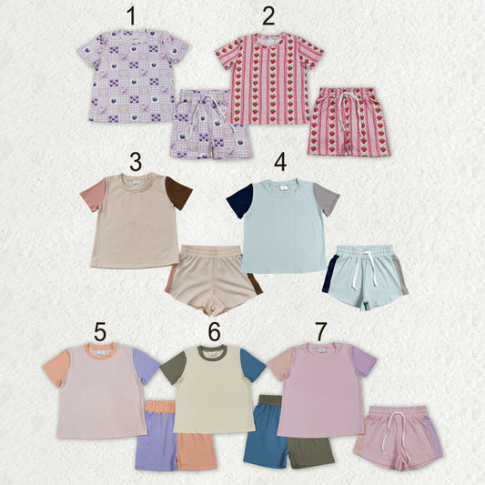 Sibling Baby Kids Patchwork Flowers Shirt Top Shorts Slouchy Clothes Sets