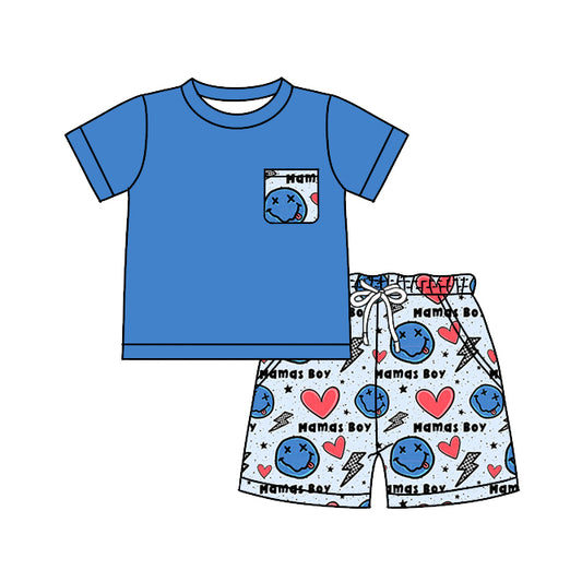 Baby Boys Summer Pocket Shirt Smile Hearts Shorts Clothes Sets preorder (moq 5)