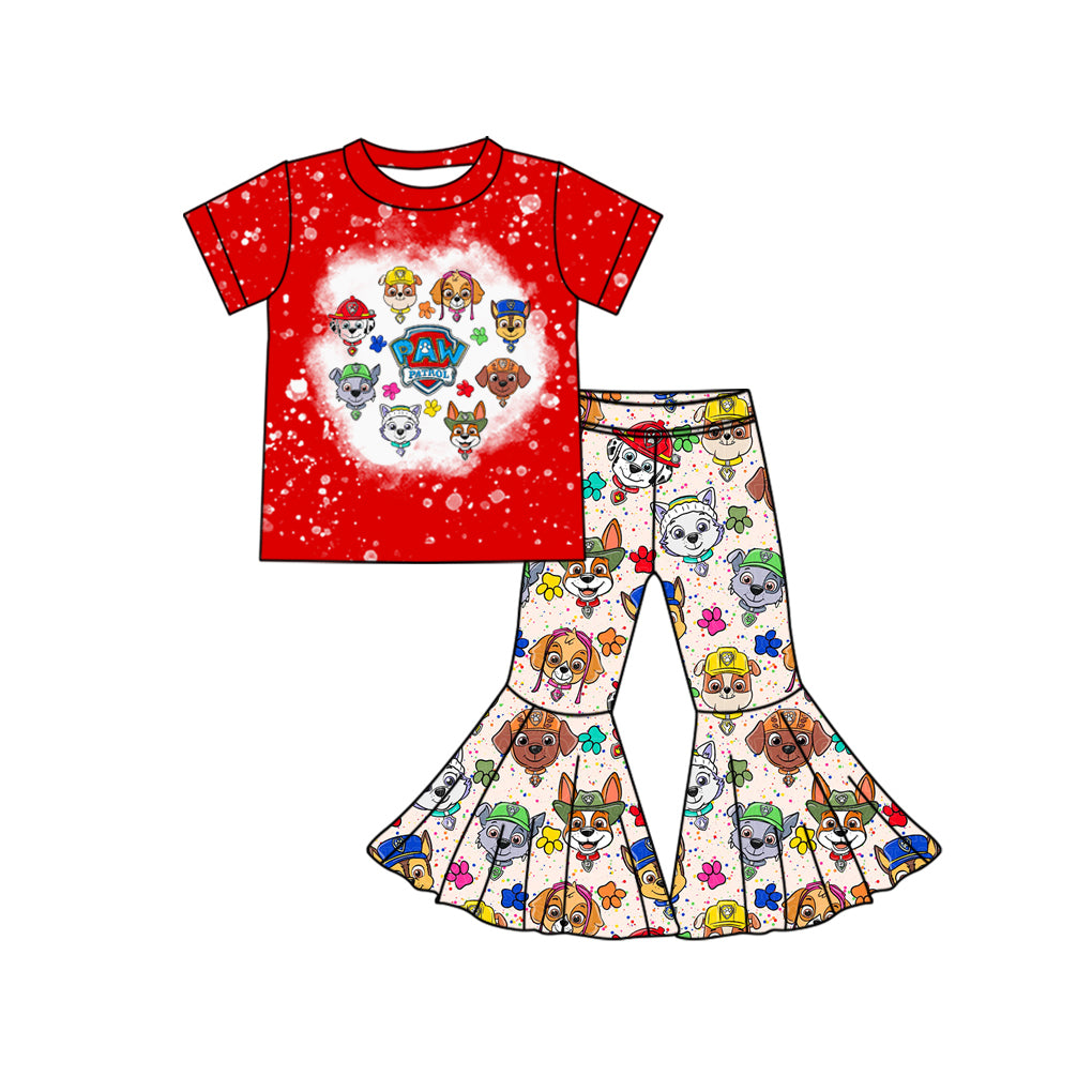 Baby Girls Red Cartoon Dogs Shirt Top Bell Pants Sets preorder(MOQ 5)