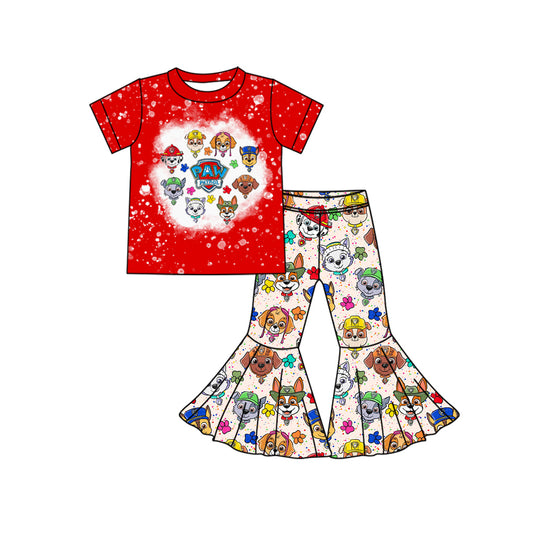 Baby Girls Red Cartoon Dogs Shirt Top Bell Pants Sets preorder(MOQ 5)