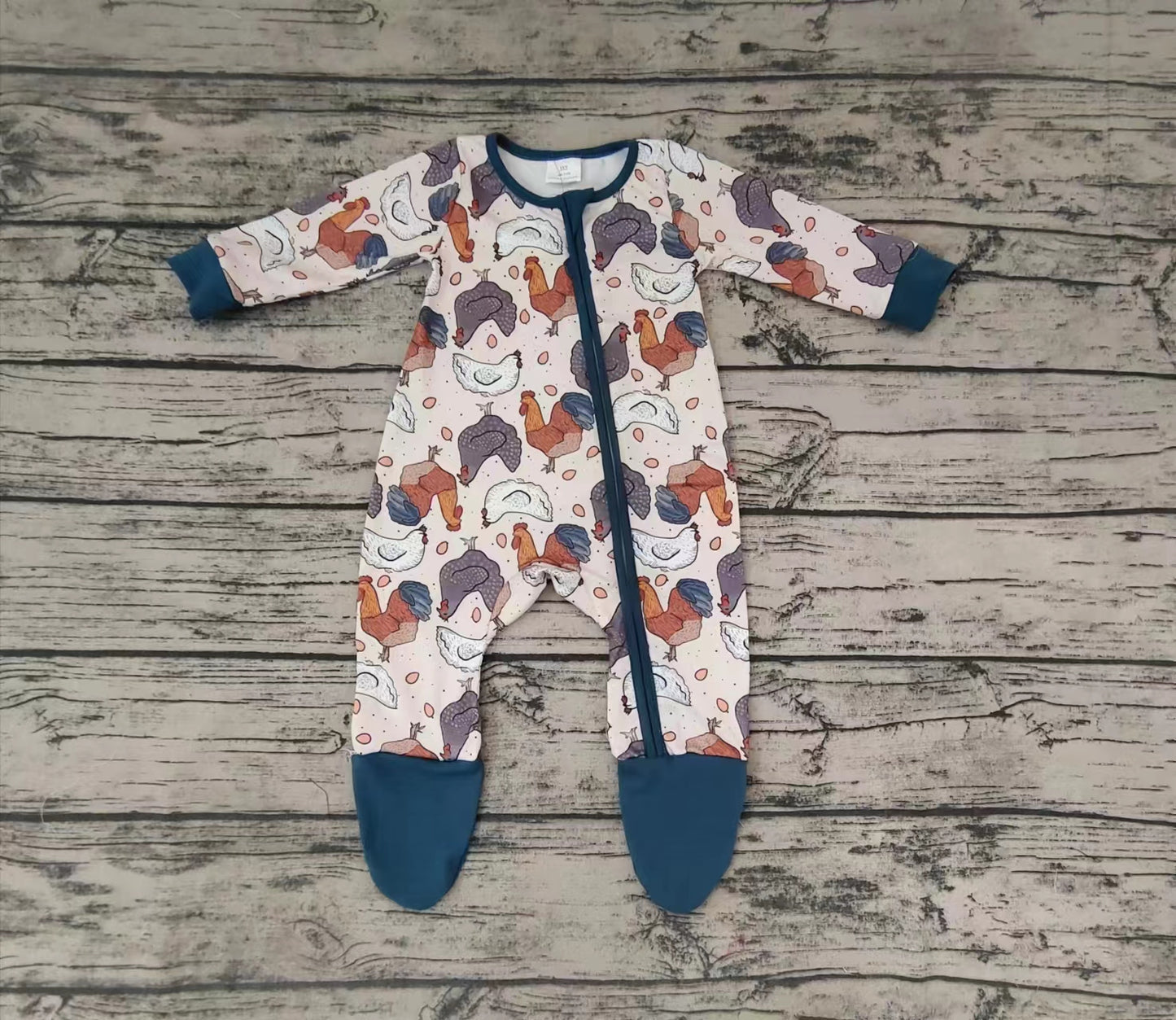 Baby Infant Long Sleeve Farm Chicken Footie Rompers