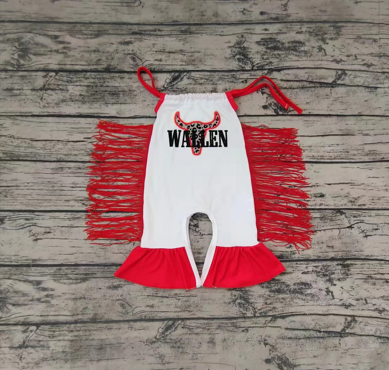 Baby Girls Red Tassel Cow Leopard Rompers