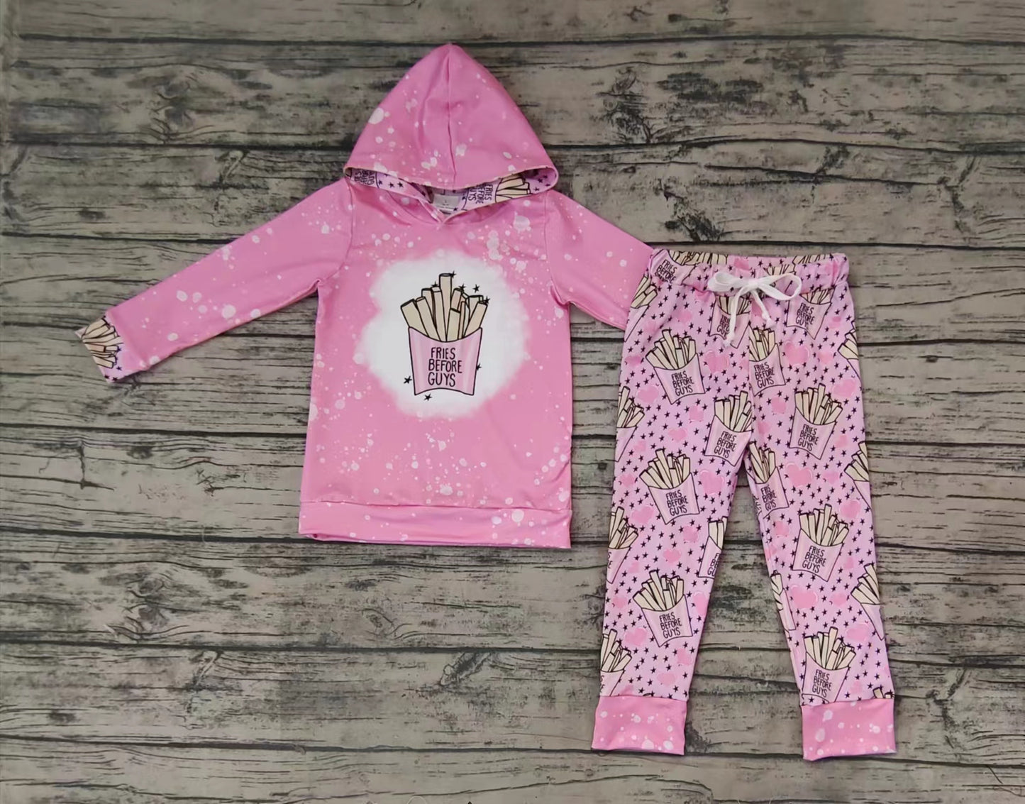 Baby Girls Pink Valentines Chips Hooded Tops Pants Clothes Sets