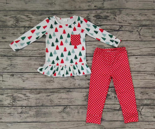 Baby Girls Christmas Tree Tunic Polka Dots Legging Pants Clothes Sets