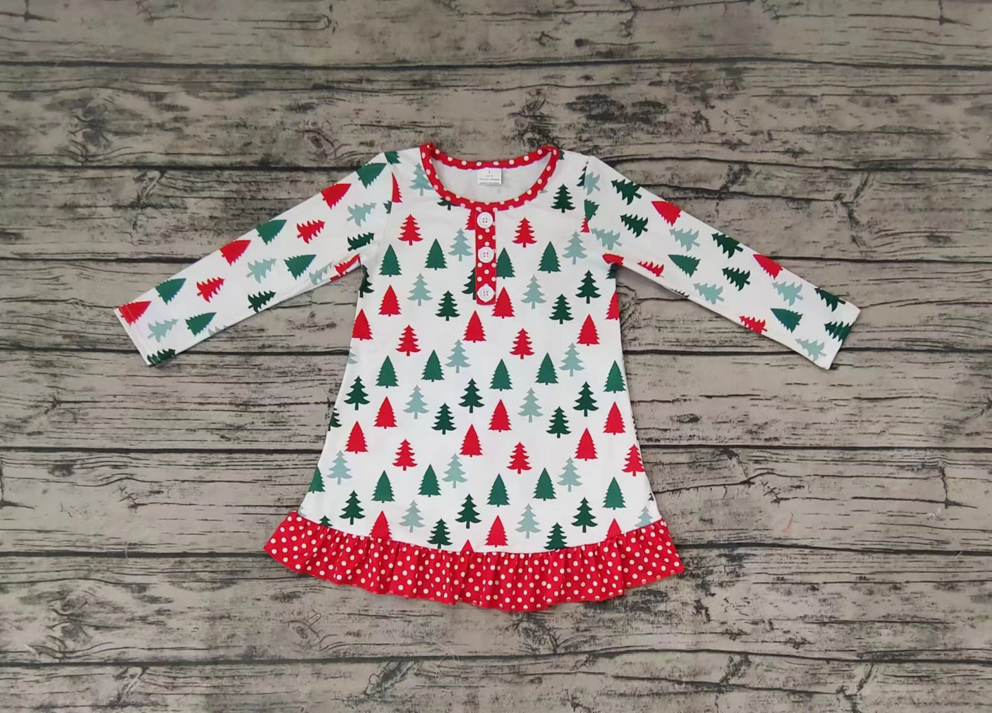 Baby Girls Christmas Tree Long Sleeve Knee Length Dresses