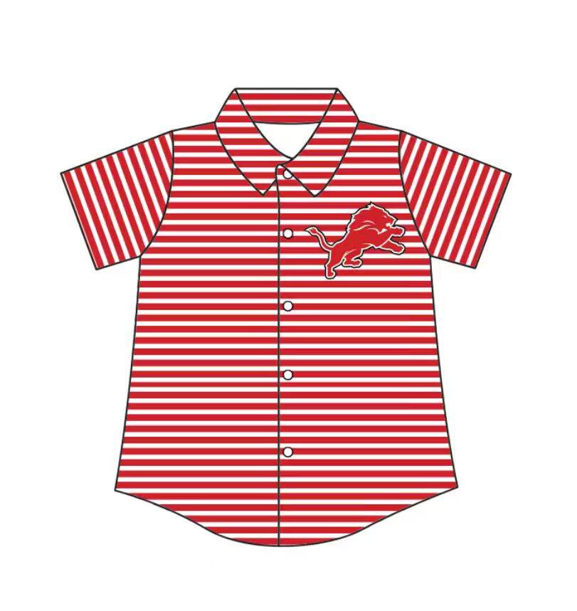 Preorder (moq 5)Baby Boys Red Stripe Detroit Lions Team Button Shirt Top
