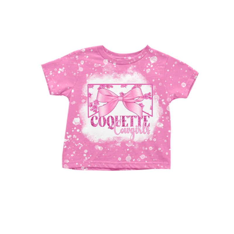 Preorder(moq 5)Baby Girls Pink Bows Cowgirls Coquette Short Sleeve Tee Shirts Tops