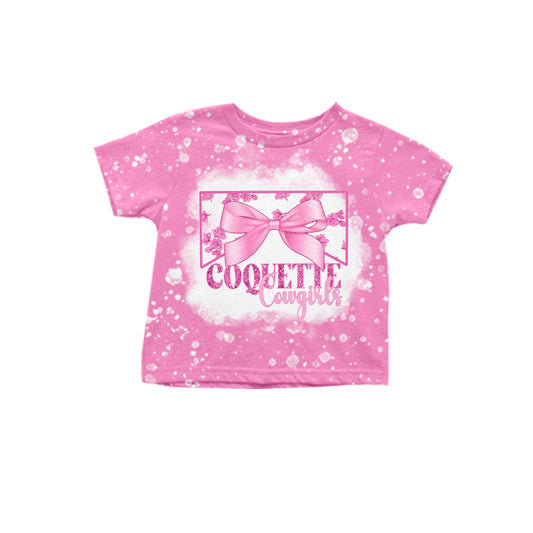Preorder(moq 5)Baby Girls Pink Bows Cowgirls Coquette Short Sleeve Tee Shirts Tops