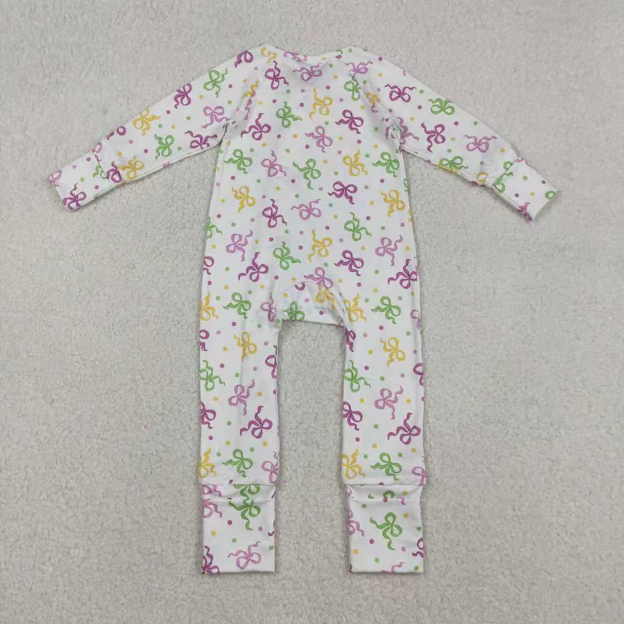 Sibling Baby Girls Mardigras Bows Polka Dots Pants Pajamas Set Zipper Convertible Rompers