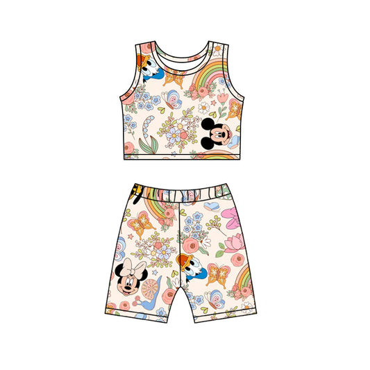 Baby Girls Cartoon Mouse Flowers Shirt Biking Shorts Clothes Sets preorder (moq 5)