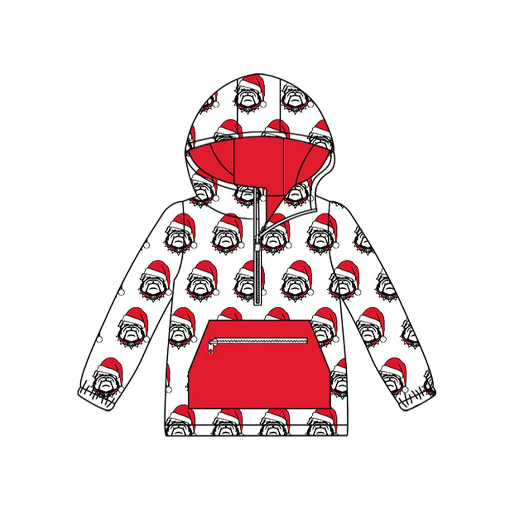 Preorder (moq 5)Baby Kids Bulldogs Team Christmas Zip Hooded Pullovers Tops
