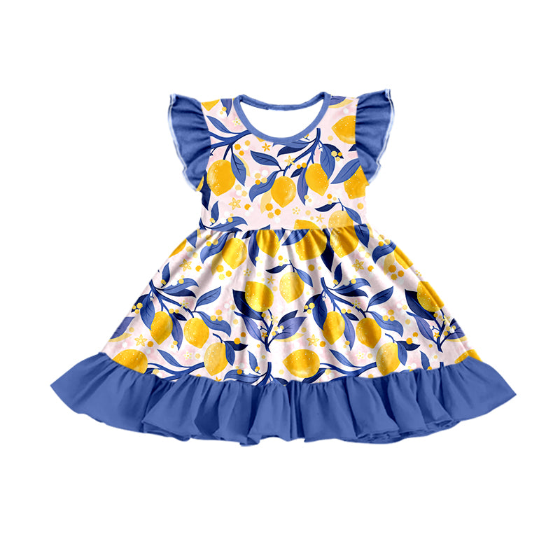 Baby Girls Summer Lemon Flutter Sleeve Ruffle Dresses preorder(moq 5)