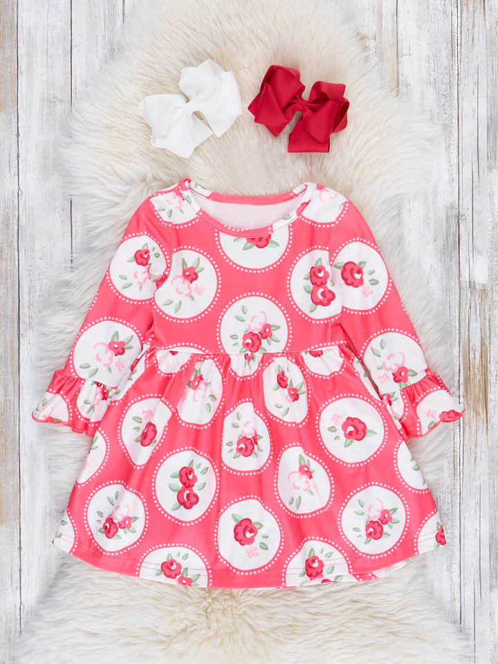 Baby Girls Long Sleeve Flowers Spring Red Dresses preorder(moq 5)