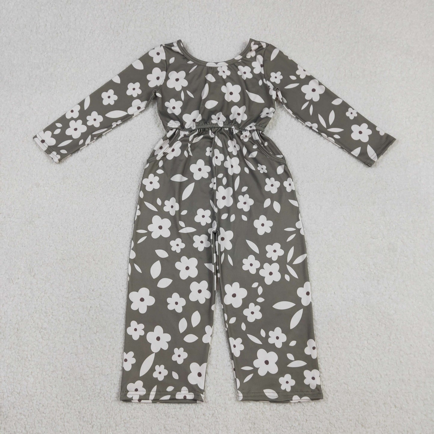 Baby Girls Small Flowers Plaid Pockets Pants Jumpsuits