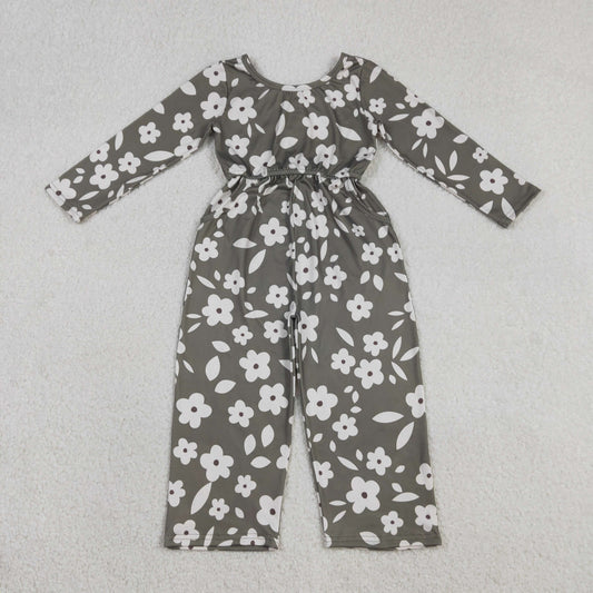 Baby Girls Small Flowers Plaid Pockets Pants Jumpsuits