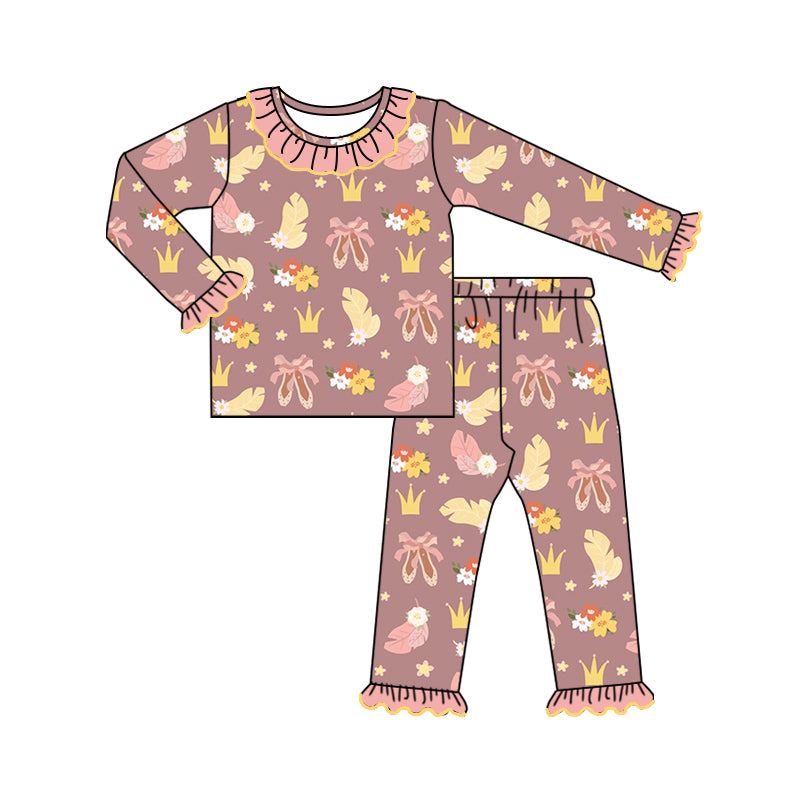 Baby Girls Fall Leaves Dance Shoes Tee Top Pants Pajamas Clothes Sets preorder(MOQ 5)