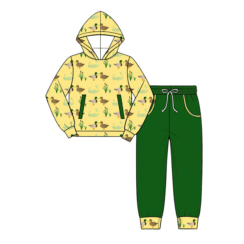 Preorder (moq 5) Baby Boy Clothes Mallard Duck Reeds Water Allover Print Long Sleeve Hooded Top Jogger Pant Set