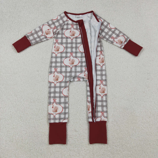 Baby Boys Turkey Checked Thanksgiving Zipper Footie Rompers