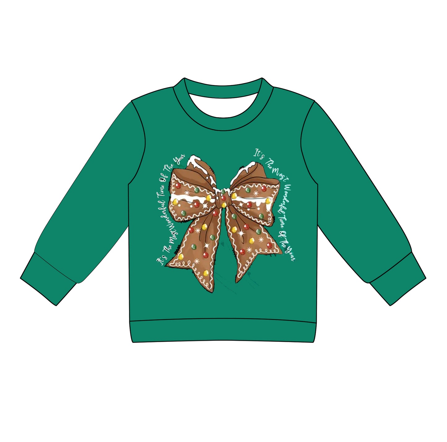 Preorder (moq 5)Baby Girls Dark Green Long Sleeves Bows Stars Tee Shirts Top