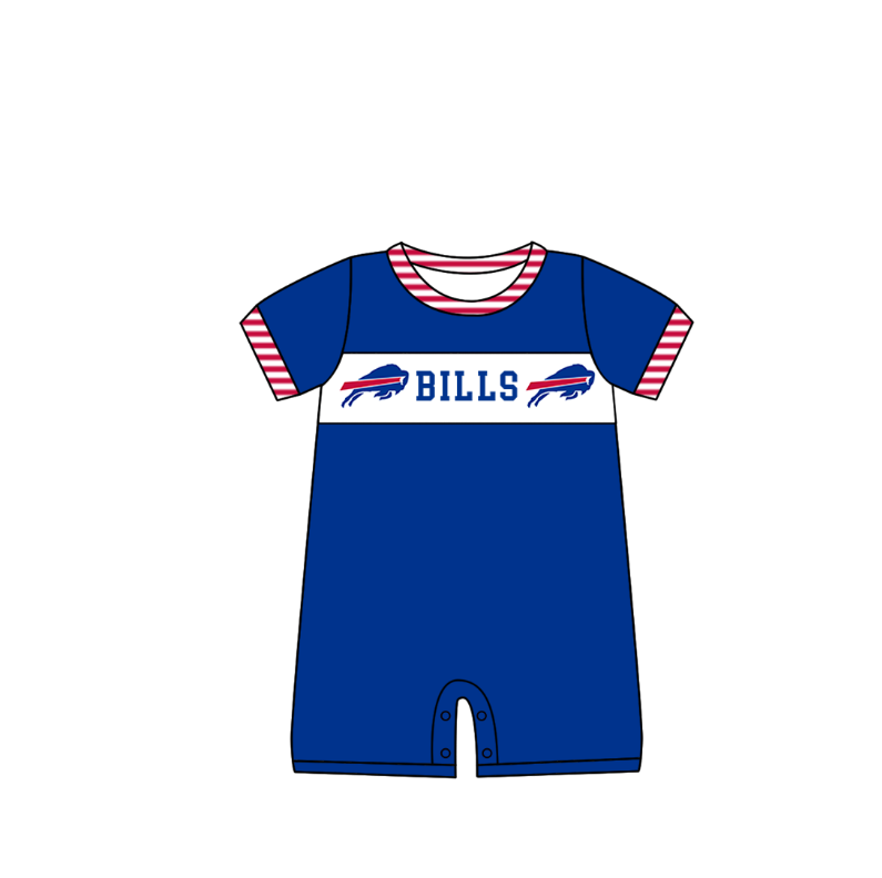 Preorder (moq 5)Baby Boys Blue Short Sleeve Bills Team Rompers