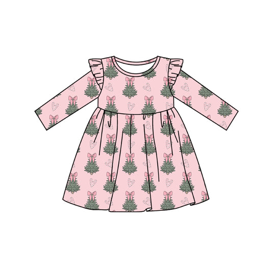 Preorder (moq 5)Baby Girls Candy Cane Trees Christmas Knee Length Dresses