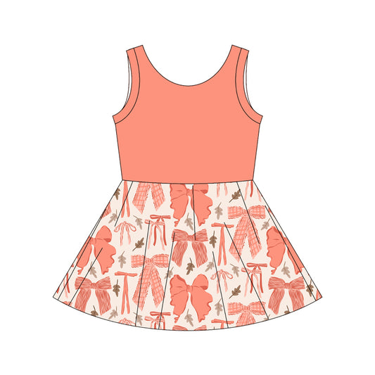 Preorder moq 10 Baby Girls Orange Sleeveless Top Bows Patchwork Knee Length Dresses