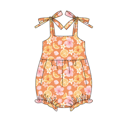 Preorder (moq 5)Baby Girls Orange Bows Strap Lemons Flowers Ruffle Rompers