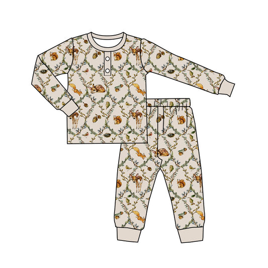 Preorder (moq 5)Baby Girls Animals Flowers Checked Button Top Pants Fall Pajamas Set