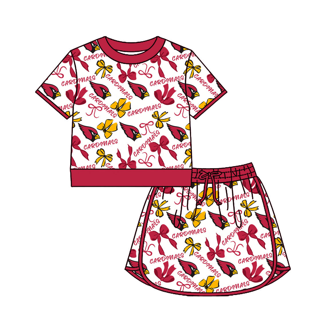 Preorder (moq 5)Baby Girls Bows Cardinals Top Skirt Short Team Clothes Set
