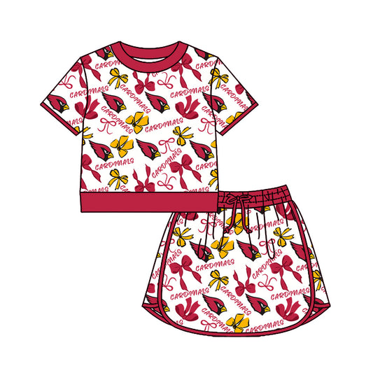 Preorder (moq 5)Baby Girls Bows Cardinals Top Skirt Short Team Clothes Set