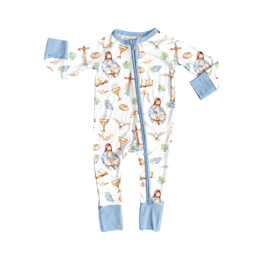 Preorder (moq 5)Baby Boys Crosses Jesus Zipper Footie Rompers