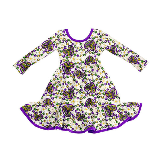 Preorder (moq 5)Baby Girls Leopard Hearts Checked Mardigras Ruffle Knee Length Dresses