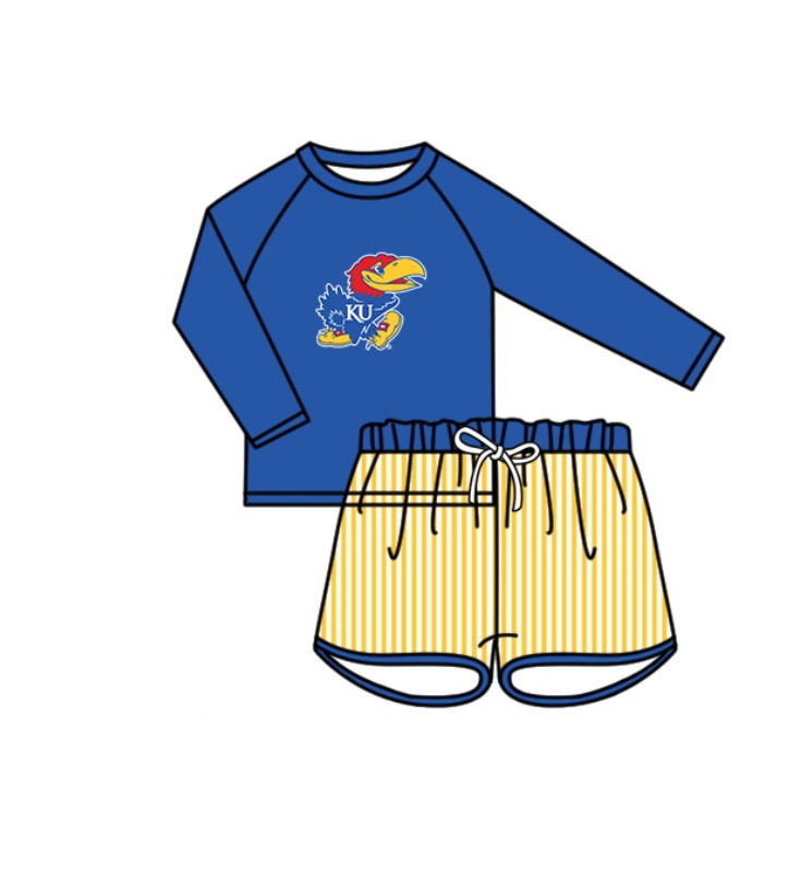 Preorder moq 5 Baby Boys KU Long Sleeve Top Stripe Shorts Team Swimsuits