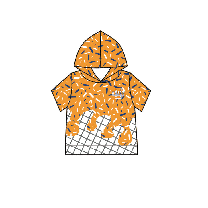 Preorder (moq 5)Baby Boys Short Sleeve Orange Sprinkles Drip Illinois Team Hoodies Top