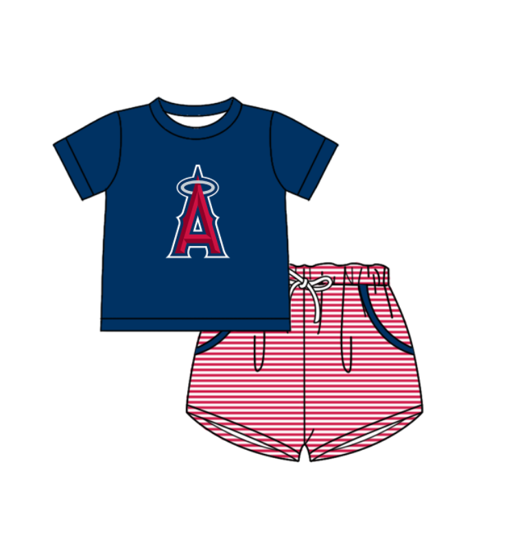 Preorder (moq 5)Baby Boys Los Angeles Angels Top Pockets Stripe Short Team Clothes Set