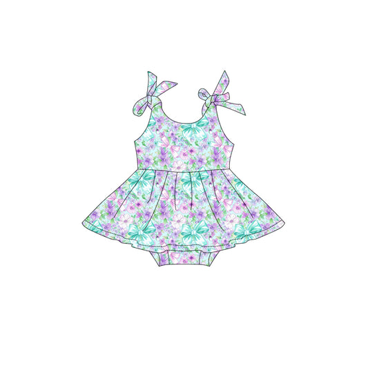 Preorder (moq 5)Baby Girls Strap Colorful Bows Flowers Tunic Ruffle Rompers