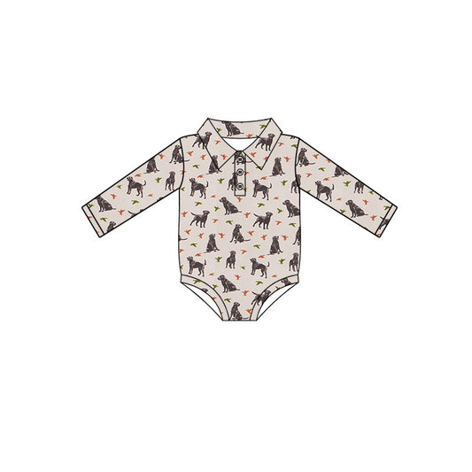 Preorder (moq 5)Baby Boys Long Sleeve Dogs Ducks Hunting Button Rompers