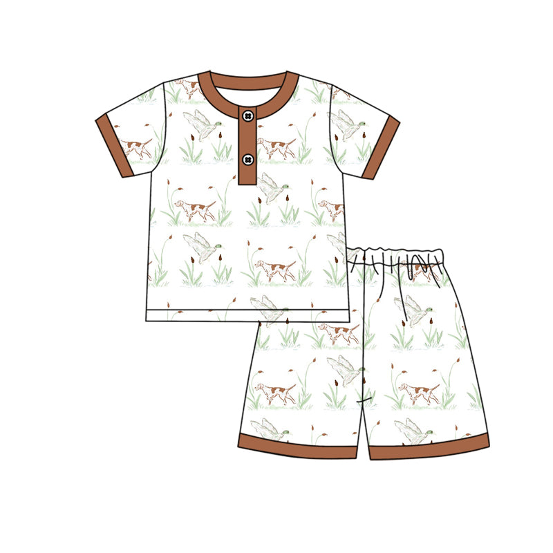 Preorder (moq 5)Baby Boys Short Sleeves Button Ducks Dogs Top Short Pajamas Set