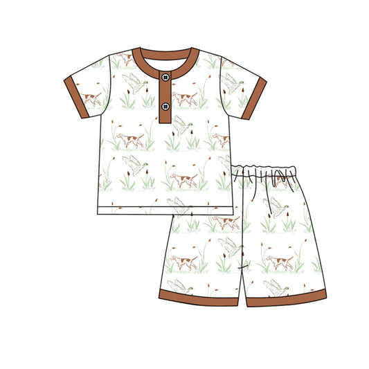 Preorder (moq 5)Baby Boys Short Sleeves Button Ducks Dogs Top Short Pajamas Set