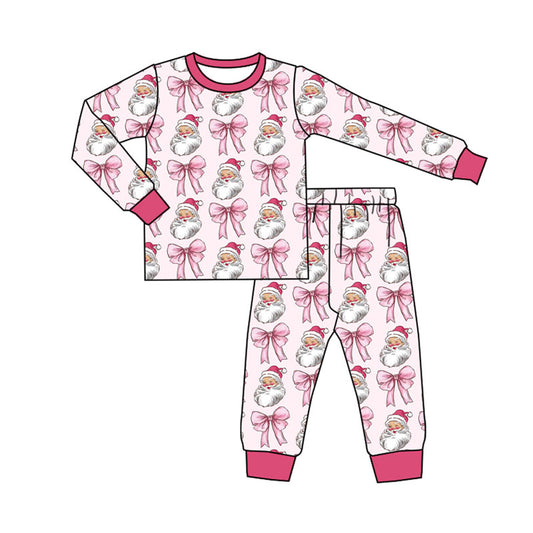Preorder (moq 5)Baby Boys Pink Santa Bows Top Pants Christmas Pajamas Sets