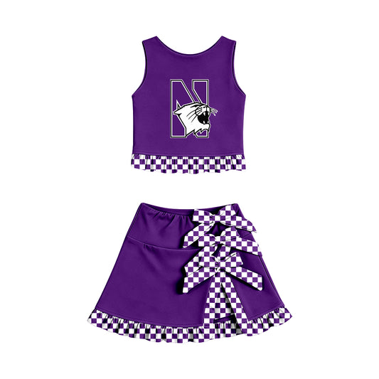 Preorder (moq 5) Baby Girls Northwestern Vest Bows Skirt Short Team Clothes Set
