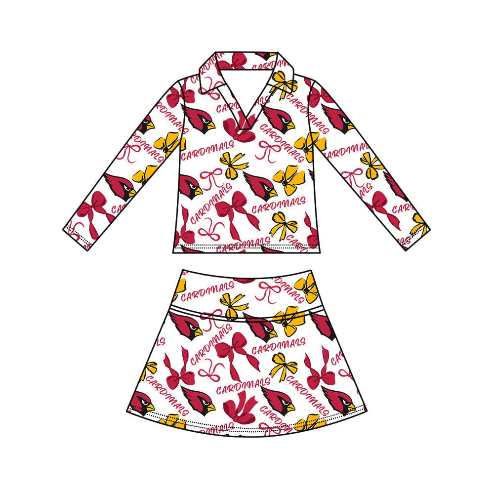 Preorder (moq 5)Baby Girls Bows Cardinals Top Skirt Short Team Clothes Set